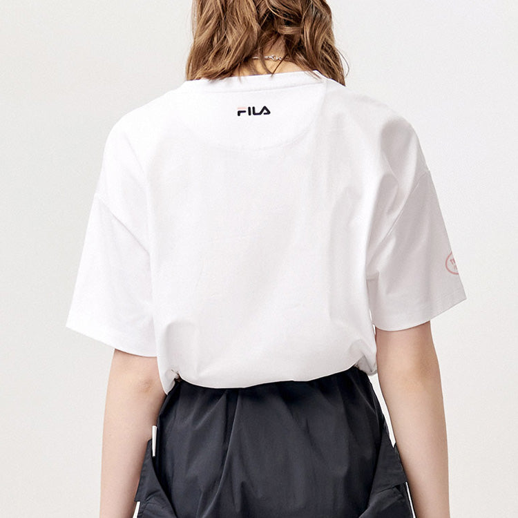 (WMNS) FILA FUSION Logo Alphabet Printing Loose Round Neck Short Sleeve White T-Shirt T11W123110F-WT