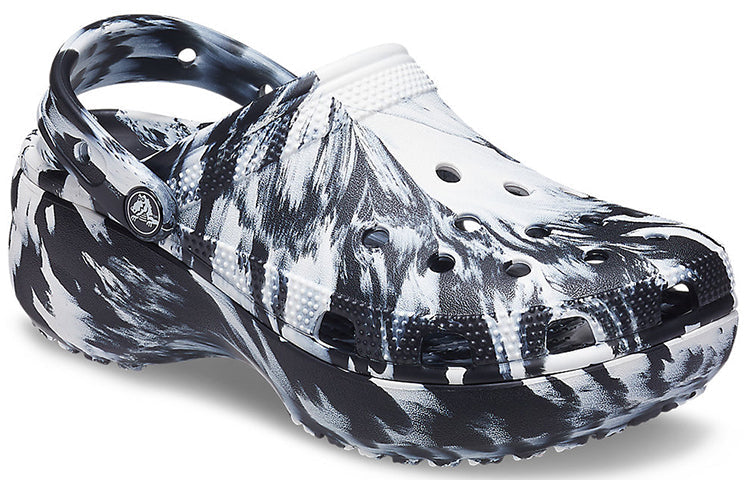 (WMNS) Crocs Classic Platform Marbled Clog 'Black White' 207176-066