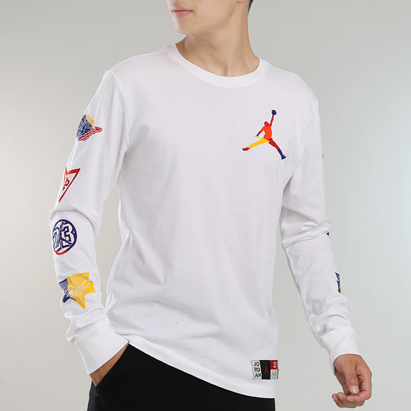 Men's Air Jordan Logo Printing Round Neck Pullover Long Sleeves White DA6763-100