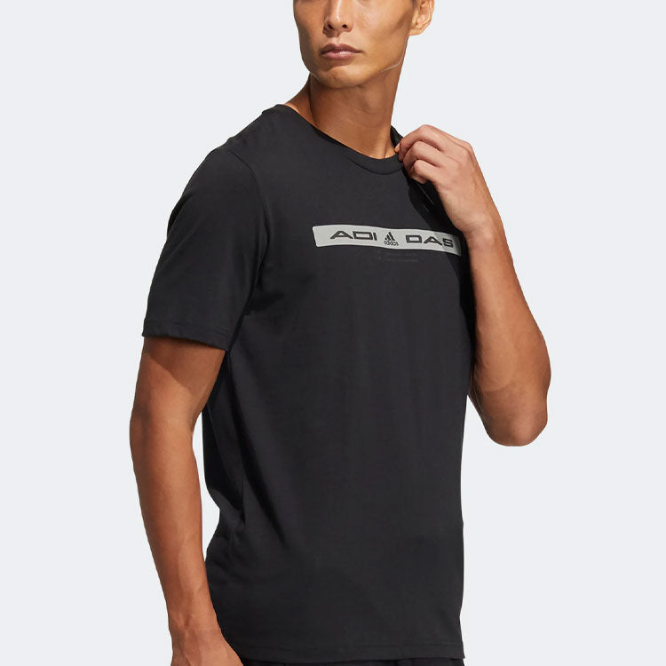 adidas Alphabet Pattern Printing Round Neck Short Sleeve Black HE9944