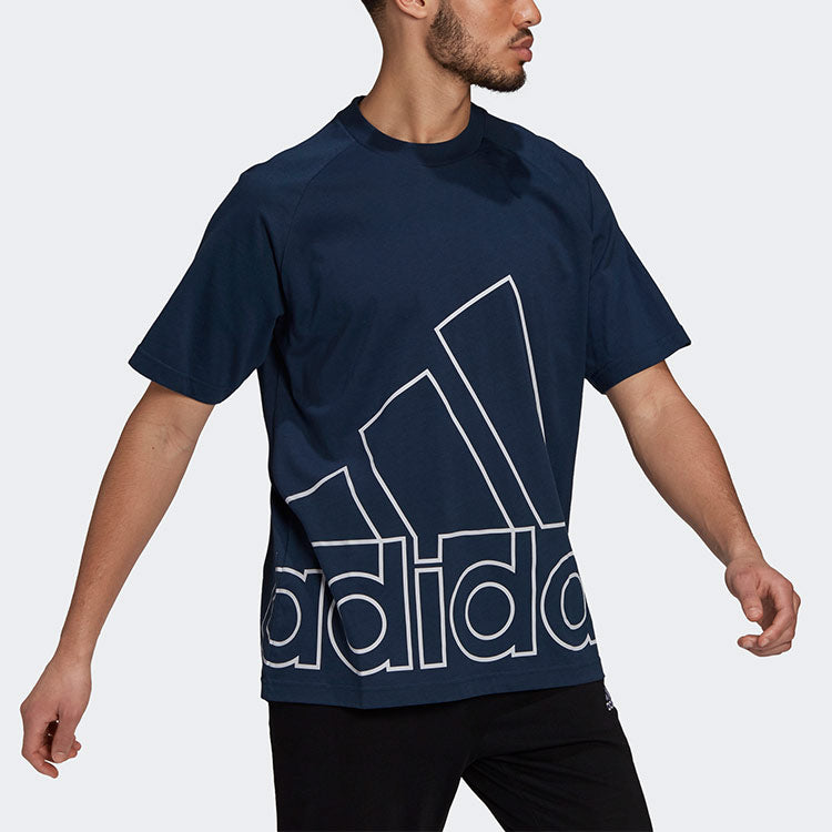 adidas U Big Logo T Printing Sports Round Neck Short Sleeve Navy Blue GU4292