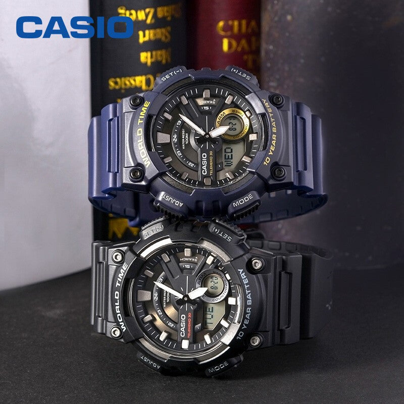 CASIO Waterproof Mens Blue Analog/Digital Combo AEQ-110W-2AVDF