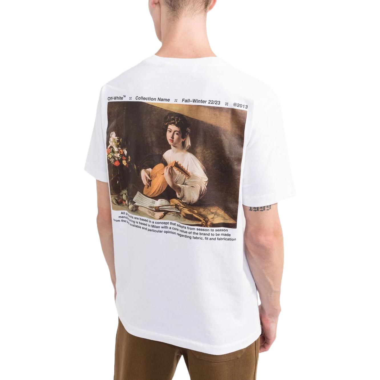 Men's Off-White FW22 Character Printing Round Neck Short Sleeve Ordinary Version White T-Shirt OMAA027C99JER0110110