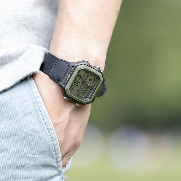 CASIO G Shock Battery Sports /Green Quartz Mens Black Digital AE-1200WHB-1B