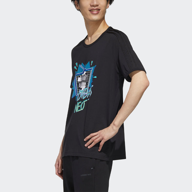 adidas neo Funny Printing Sports Round Neck Short Sleeve Black GM2340