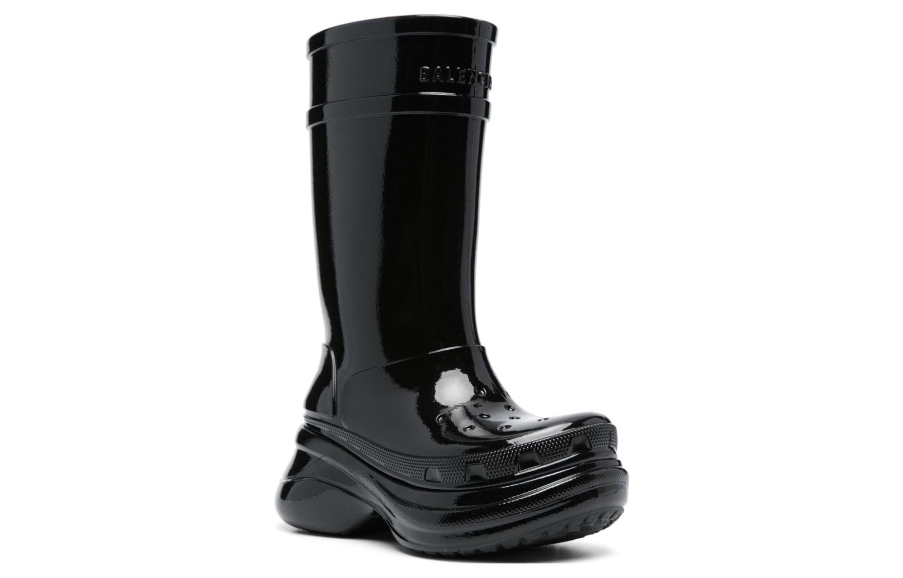 (WMNS) Crocs x Balenciaga Patent-Finish Boots 'Black' 677388W1S8X