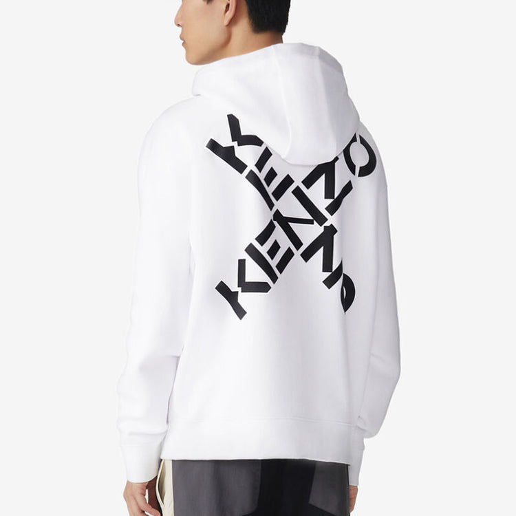 Men's KENZO FW20 XLogo Cotton Fleece Lined Loose Hooded Long Sleeves White FA65SW5324MS-01
