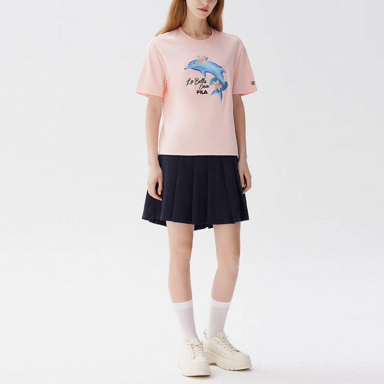 (WMNS) FILA Dolphin Printing Casual Sports Short Sleeve Pink F51W128107F-PK