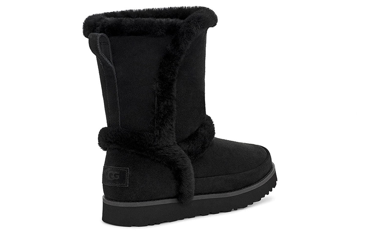 (WMNS) UGG Classic Short Fluff Spill Seam Snow Boots Black 1112500-BLK