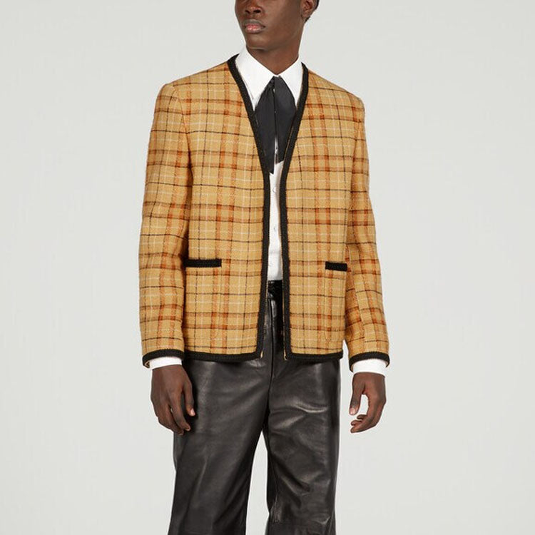 Gucci Check Cotton Linen Formal Jacket 'Beige Orange' 741090-ZAITV-9194