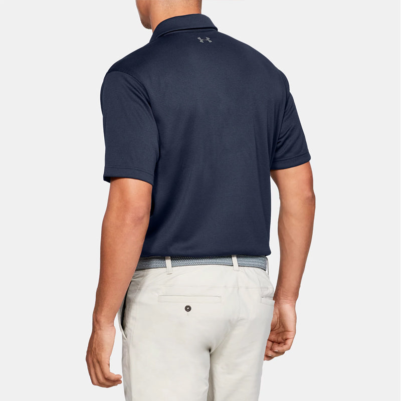 Men's Under Armour Tech Golf Sports Loose Breathable Short Sleeve Polo Shirt Navy Blue 1290140-410