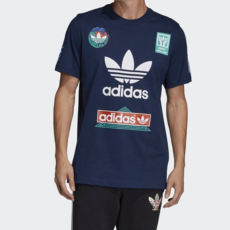 adidas originals Race Tee Logo Printing Round Neck Short Sleeve Navy Blue DV2072