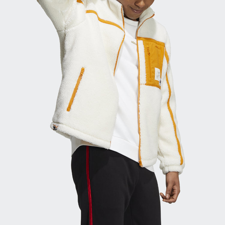 adidas neo U Radio W Jkt Contrasting Colors Pocket Fleece Stay Warm Sports Stand Collar Jacket Couple Style Pink White HG9039