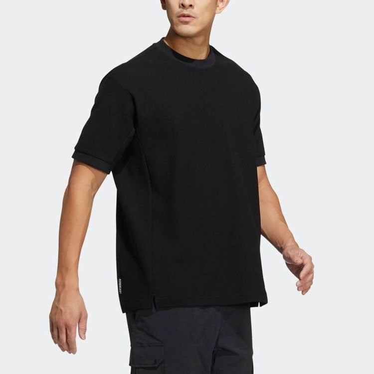Men's adidas Solid Color Casual Round Neck Pullover Short Sleeve Japanese Version Black T-Shirt HD0014