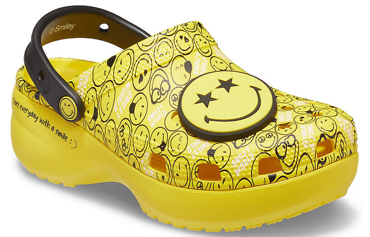 (WMNS) Crocs X Smiley Classic Clog Thick Sole Smiling Face clouds Sandals Yellow Black 207233-90H