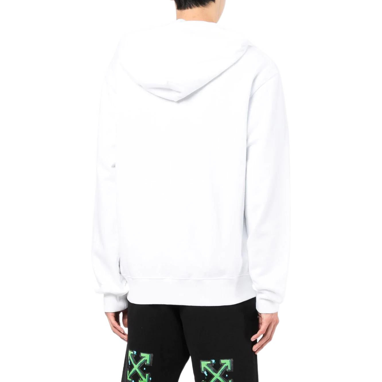 Men's Off-White Solid Color Logo Printing Pattern Hooded Zipper Jacket White OMBE013C99FLE0020110110