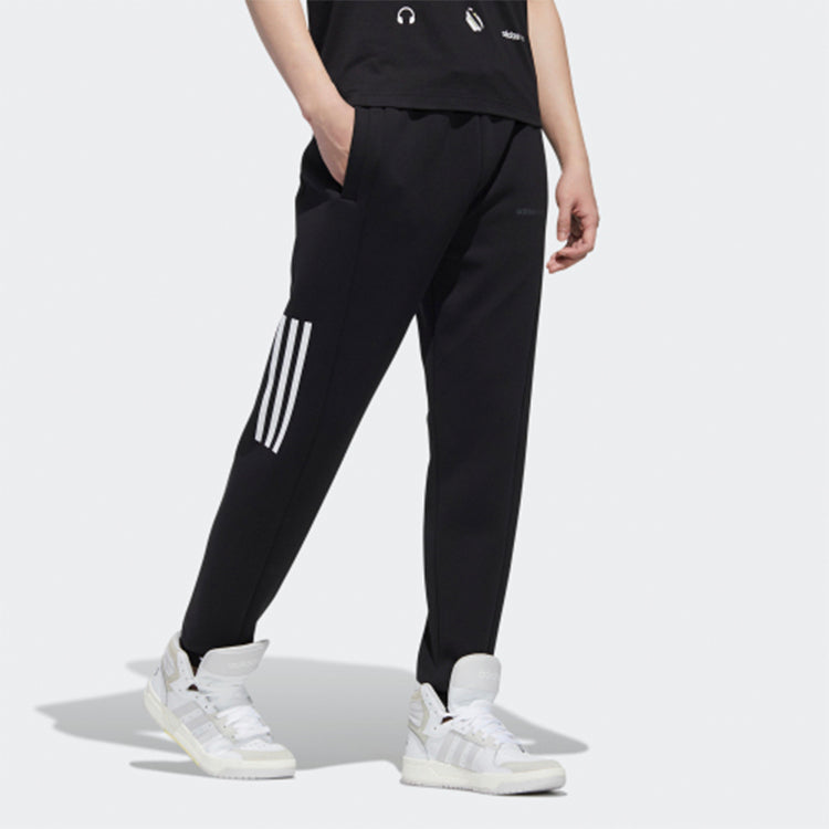adidas neo x Yellow Crossover Stripe Casual Sports Pants Black GL7221