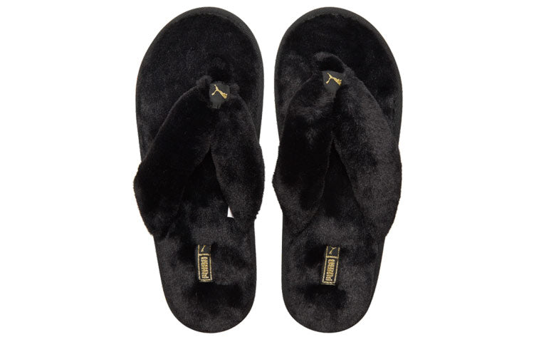 (WMNS) PUMA Fluff Flip Slide 'Black Team Gold' 384938-01