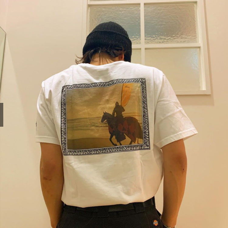 Stussy Knight Painting Printing Short Sleeve Unisex White 3903578-WHITE