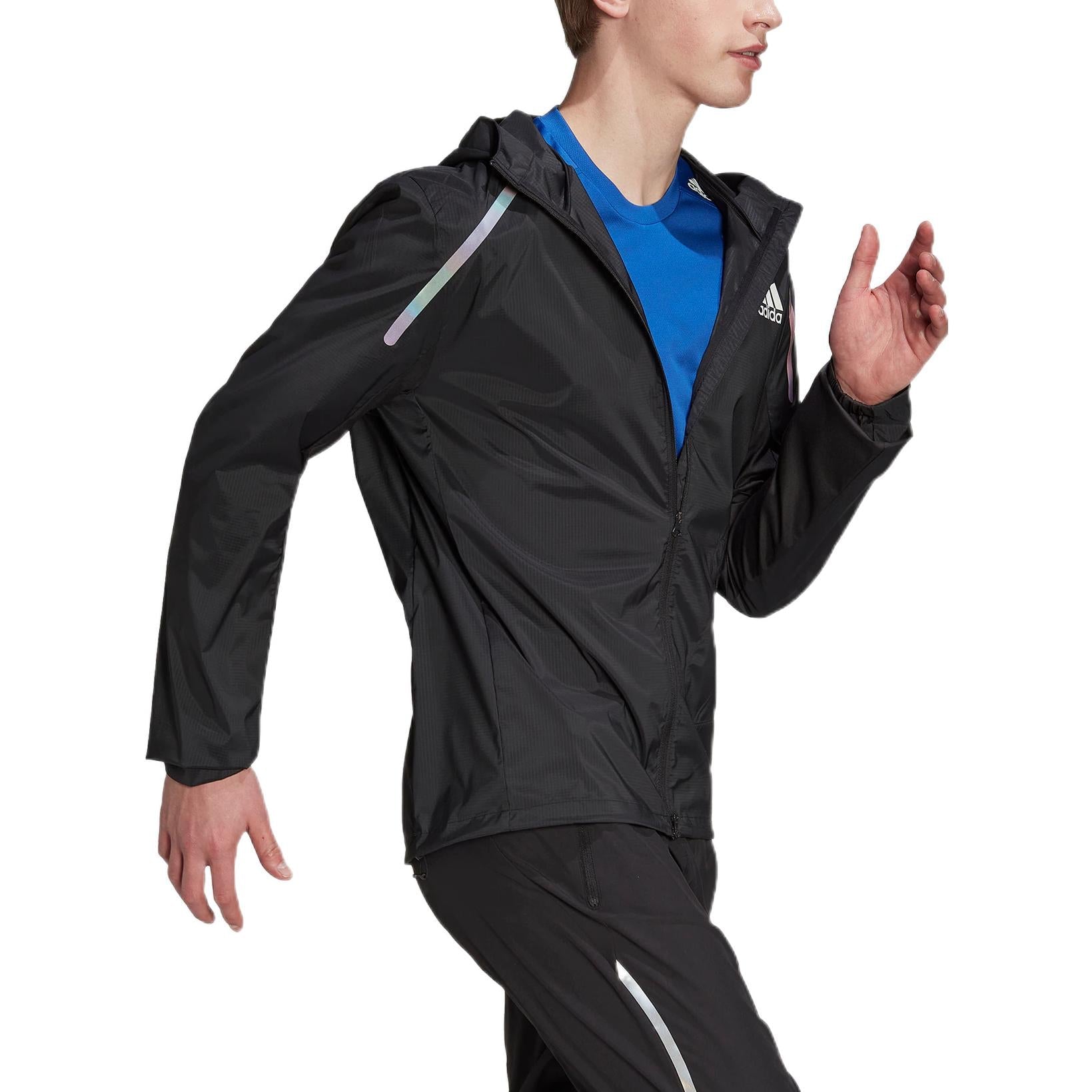 Men's adidas Solid Color Logo Printing Sports Hooded Long Sleeves Jacket Black HK5637