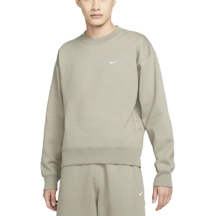 Men's Nike Lab Fleece Crew Solid Color Plush Stay Warm Sports Round Neck Pullover Olive Green DA0318-320