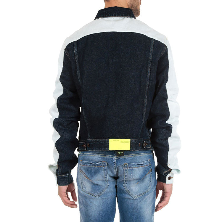 Off-White Splicing Sleeve Denim Jacket Blue OMYE026S19C300018500