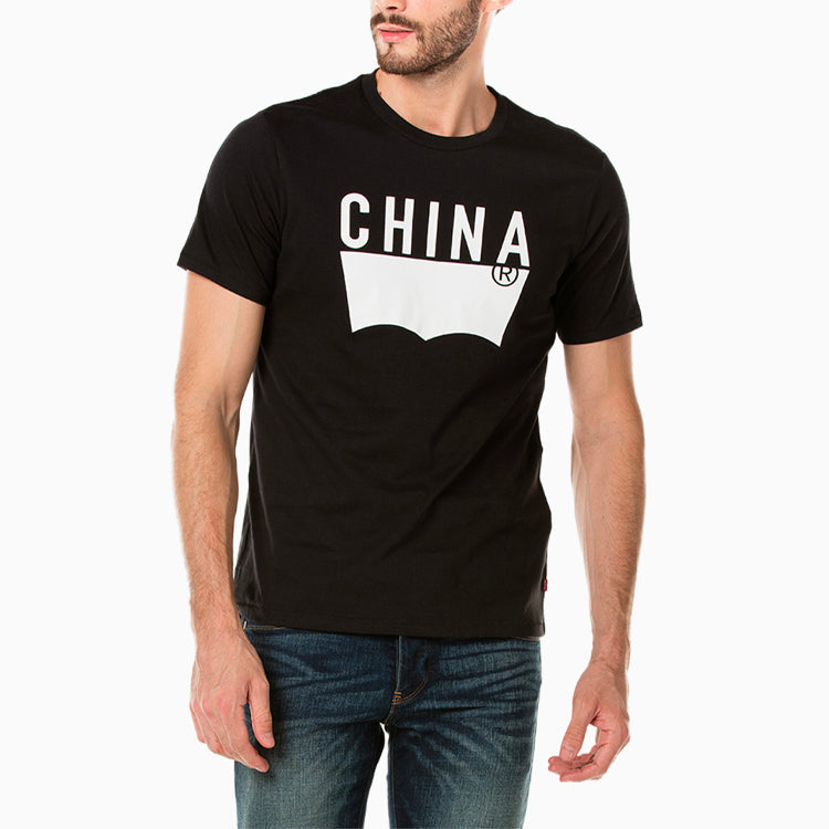 Men's Levis City Logo Pattern Printing Round Neck Short Sleeve Black T-Shirt 21945-0215