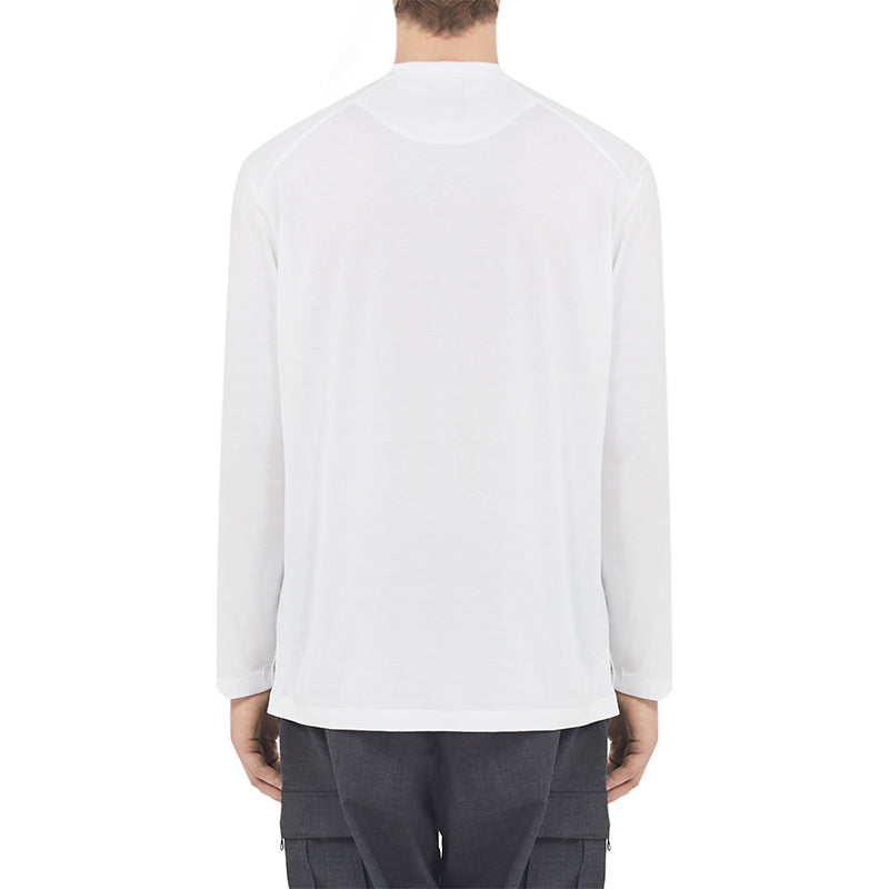Men's Y-3 Round Neck Pullover Logo Long Sleeves White T-Shirt FN3362