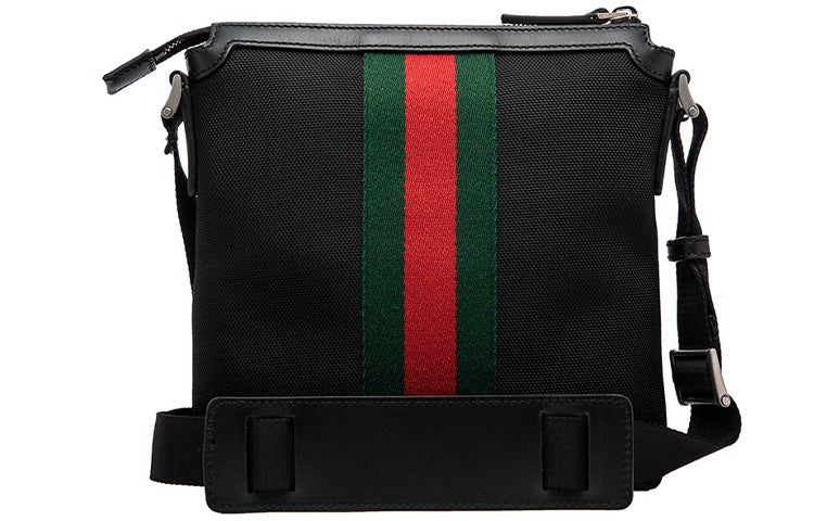 Men's Gucci Red Green Stripe Webbing Leather Logo Canvas Shoulder Messenger Bag Black 631195-KWT7N-1060