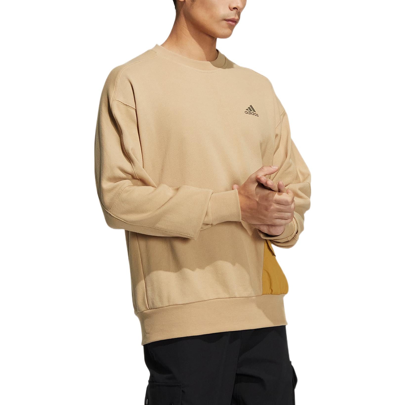 Men's adidas Logo Printing Pattern Splicing Round Neck Long Sleeves Khaki HP1382