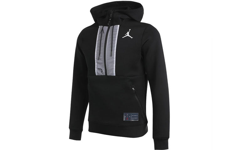 Men's Air Jordan Casual Sports Half Zipper Logo Jacket Black CK6454-010