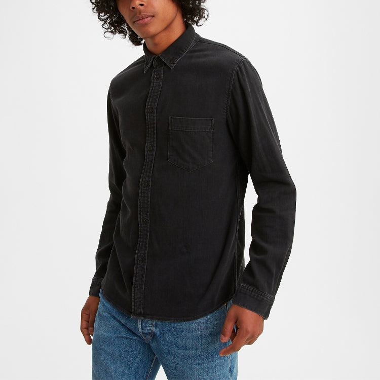 Men's Levis Midnight Blue Series Lapel Cotton Shirt Black 26454-0056