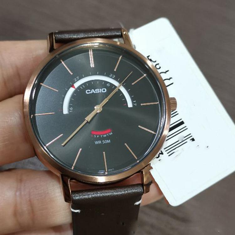 Men's CASIO Dress Series Waterproof Quartz Black Dial 43mm Leather Strap Watch Mens Brown Analog MTP-B105RL-1AV