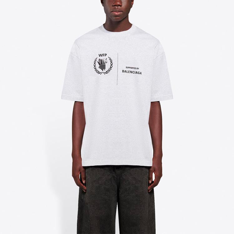 Men's Balenciaga x WFP 1st Generation Crossover Printing Logo Round Neck Pullover Short Sleeve Gray 612966THV841167
