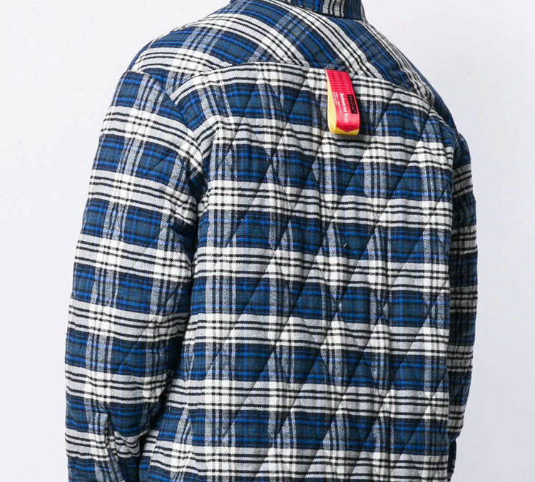 Off-White flannel Plaid Hooded Jacket Blue OMEA201F19F330033000