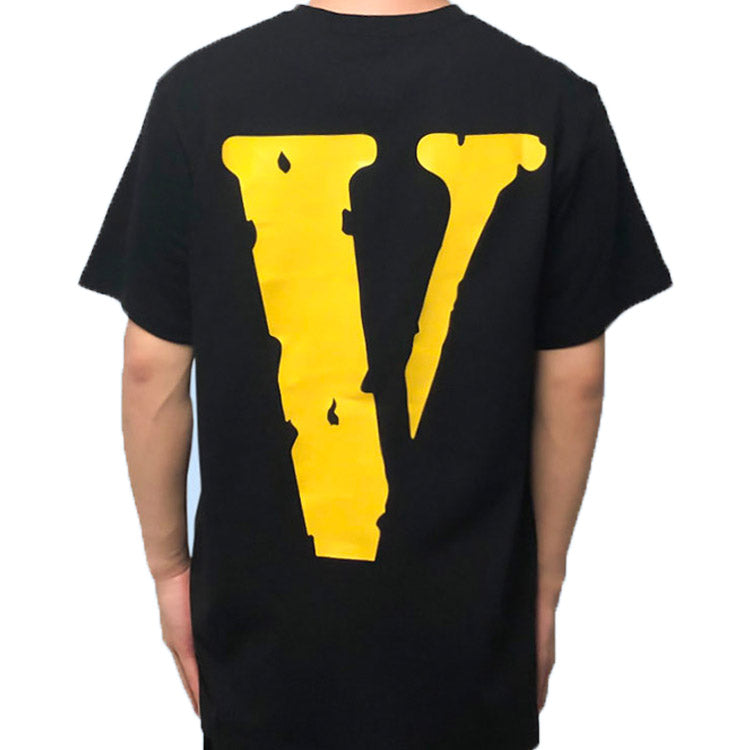 Men's VLONE Yellow Large Logo Short Sleeve Black VL18INNER001