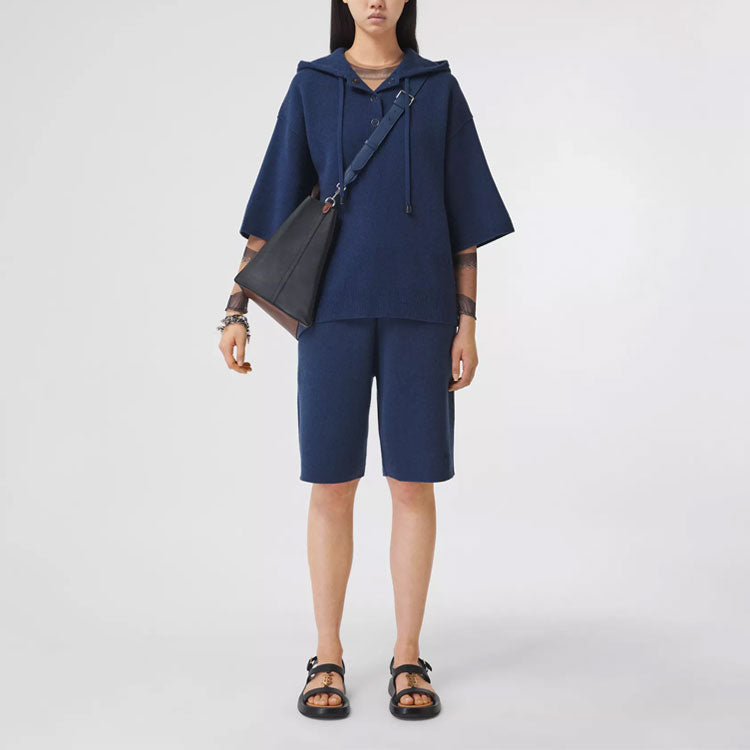 (WMNS) Burberry Cashmere Short Sleeve Hoodie Blue 80391611