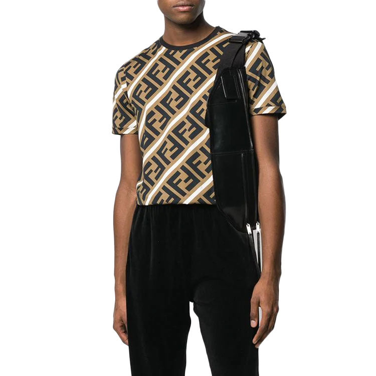 Men's FENDI SS21 FF Pattern Colorblock Printing Short Sleeve Brown T-Shirt FY0894A7A8F13J3
