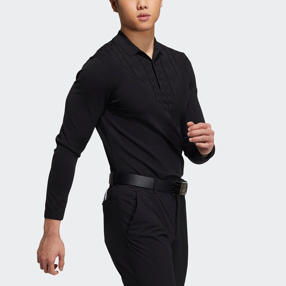 adidas Golf Solid Color Breathable Sports Long Sleeves Polo Shirt Black GT3656