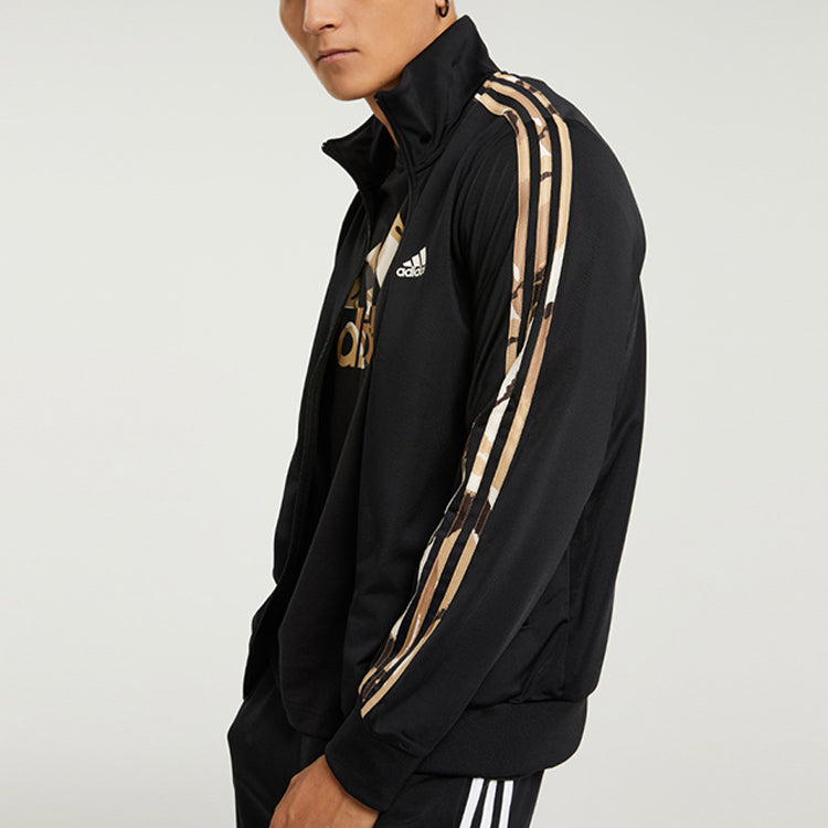 Men's adidas 3s Tt Tric Camouflage Stripe Sports Knit Stand Collar Jacket Autumn Black H48437