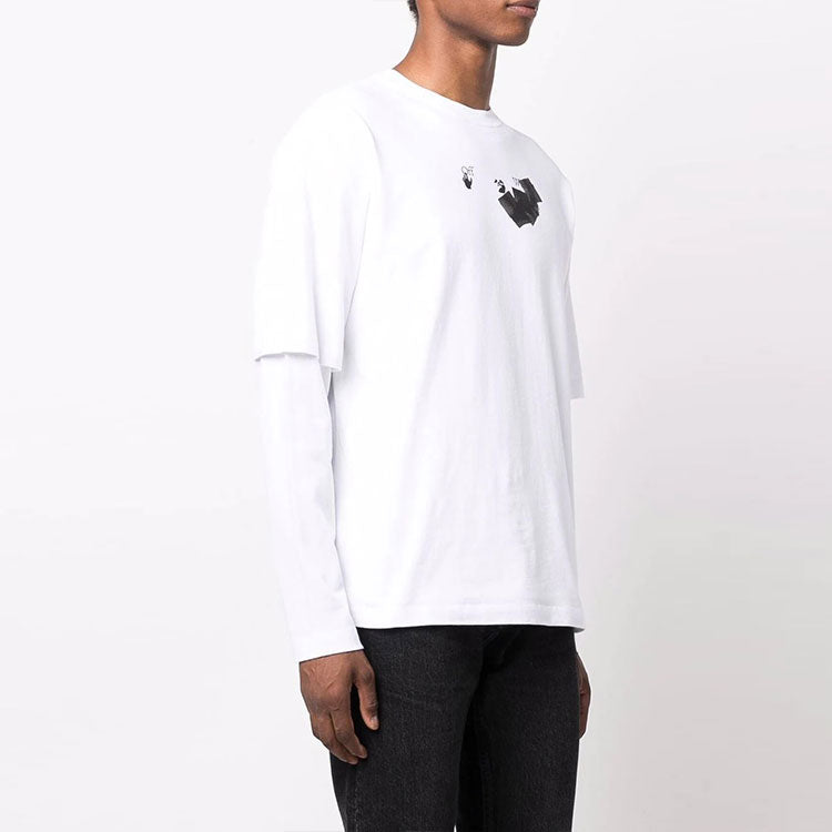 Men's Off-White Arrow Pattern Printing Double Layer Sleeve Long Sleeves Loose Fit White T-Shirt OMAB066F21JER01001100110