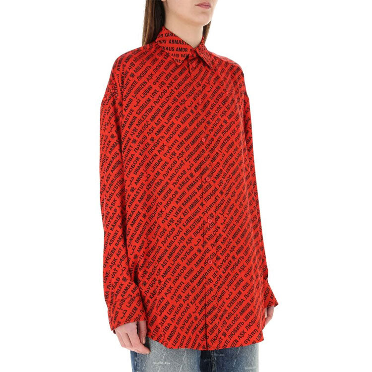 Balenciaga Logo Printing Long-Sleeved Shirt Red 623037TJLI16167