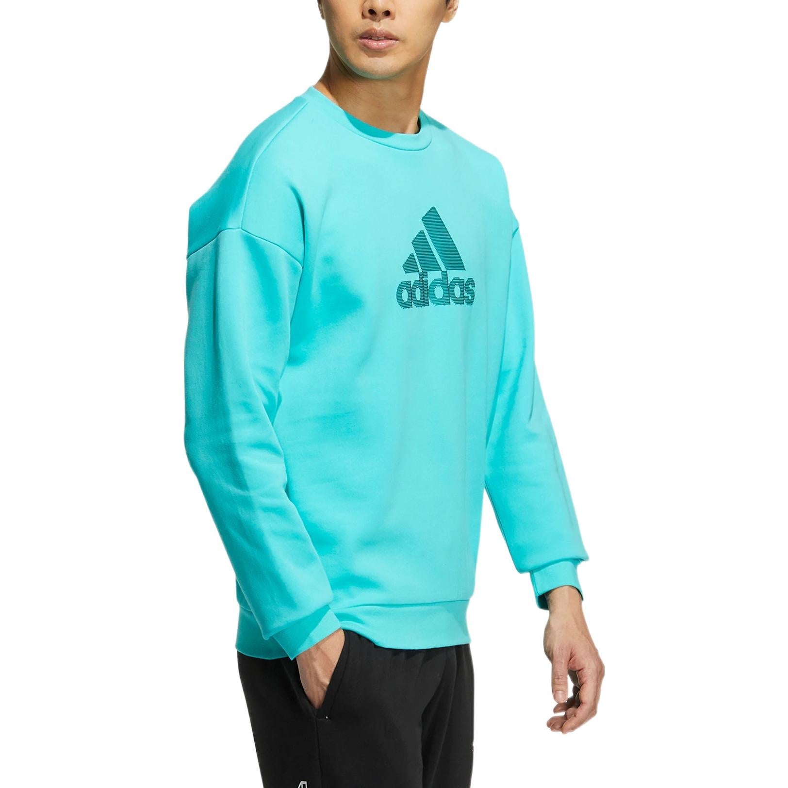 Men's adidas Logo Printing Pattern Pullover Round Neck Long Sleeves Blue HM2983