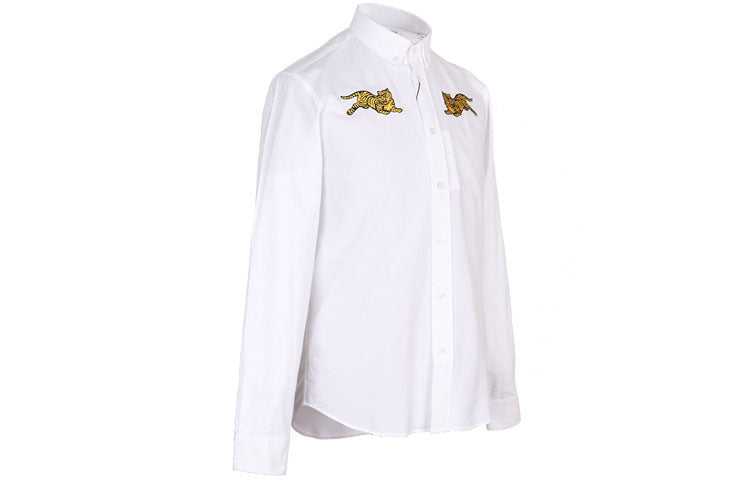 Men's KENZO Embroidered Pattern Long Sleeves Shirt White F955CH4021LD-01