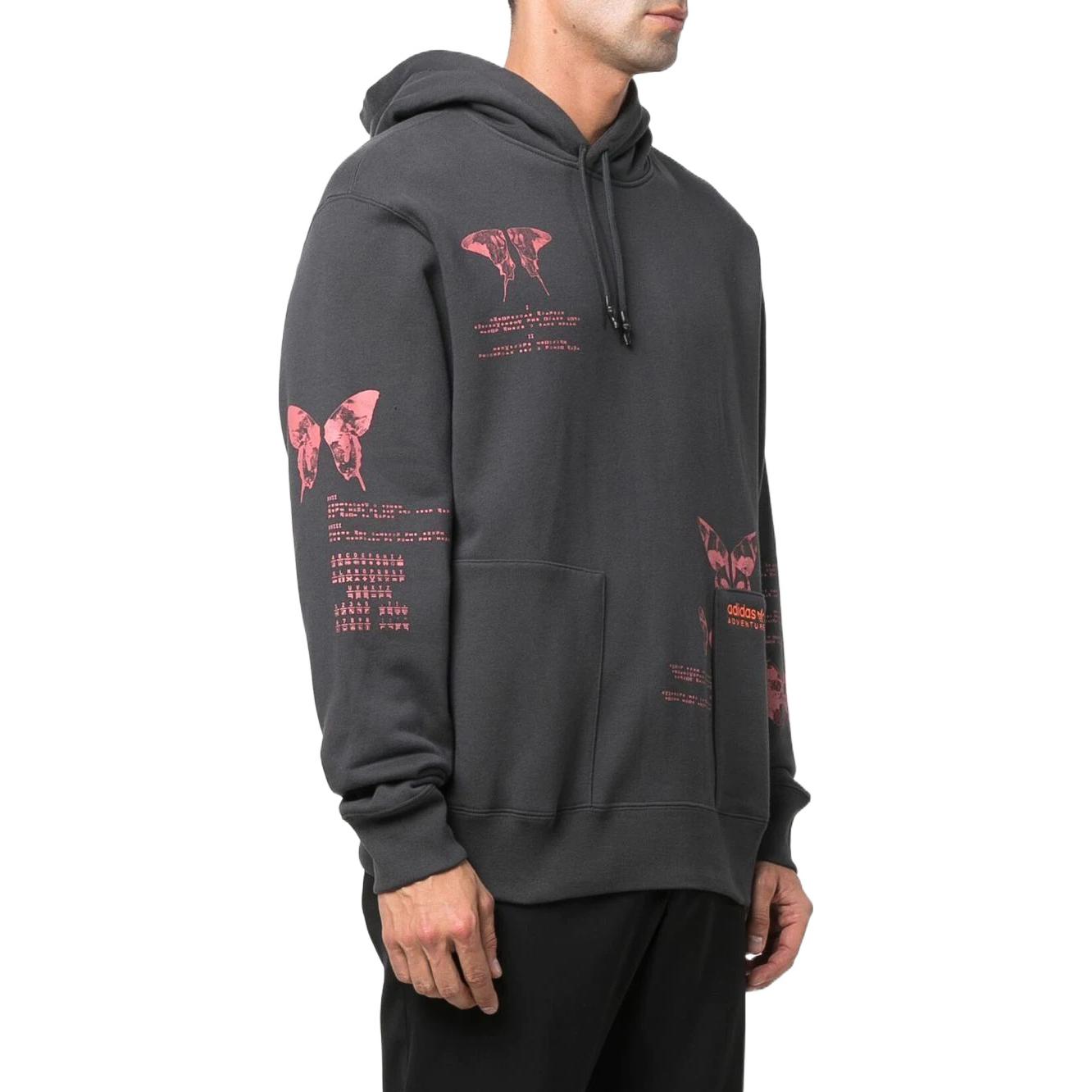 Men's adidas originals Butterfly Pattern Printing Hooded Long Sleeves Gray HF4792
