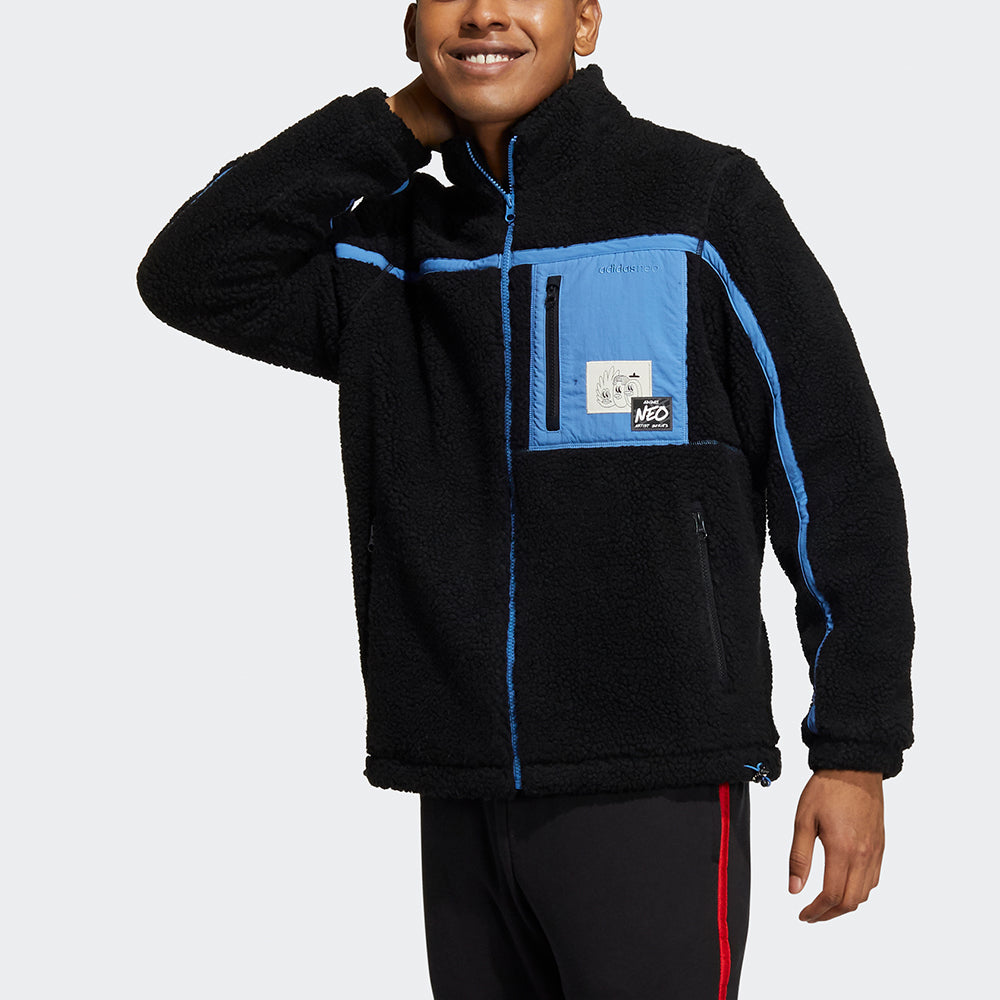 adidas neo U Radio W Jkt Contrasting Colors Pocket Fleece Stay Warm logo Sports Stand Collar Jacket Black HG9038