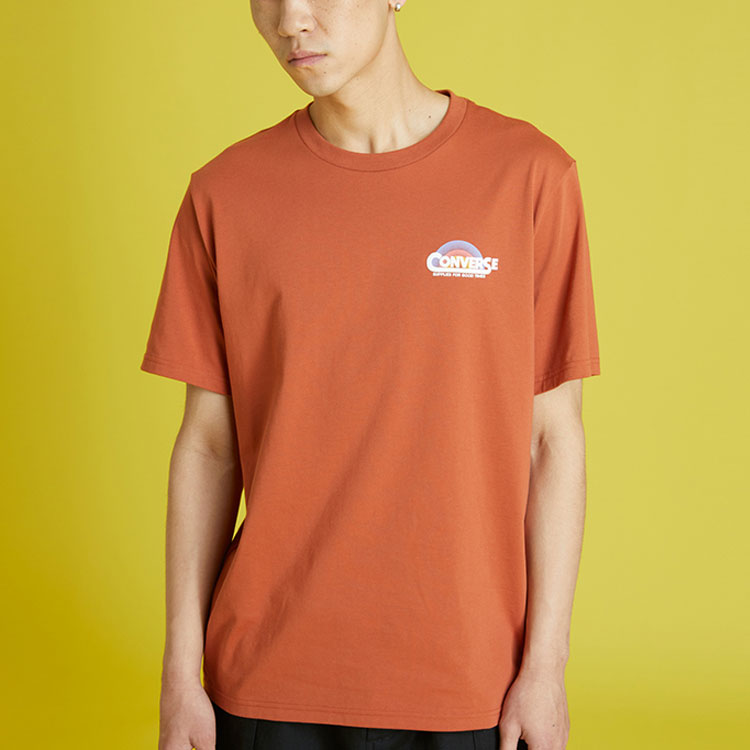 Men's Converse Rainbow Logo Printing Knit Sports Short Sleeve Red 10021516-A03