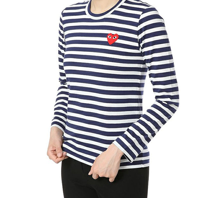 (WMNS) COMME des GARCONS PLAY Stripe Small Logo Long Sleeves Tee 'Blue White' AZ-T009-051-1