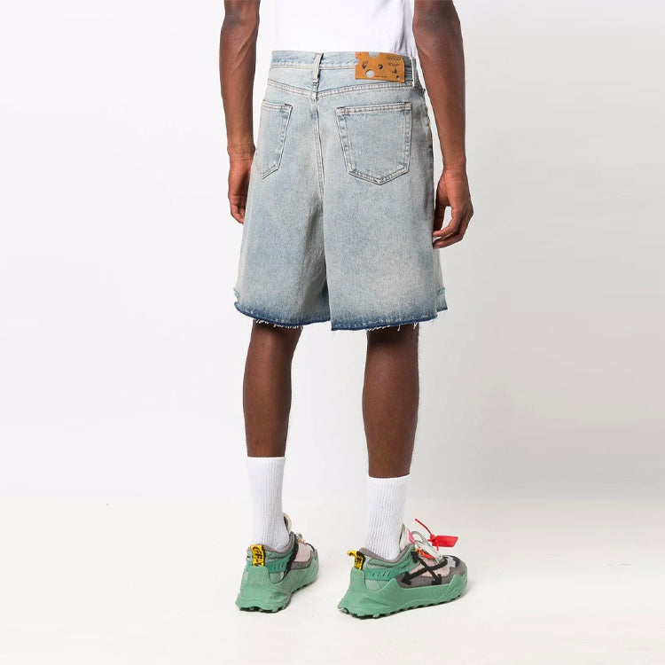 Off-White SS21 Cotton Denim Shorts Loose Fit Blue OMYC009F21DEN0024101