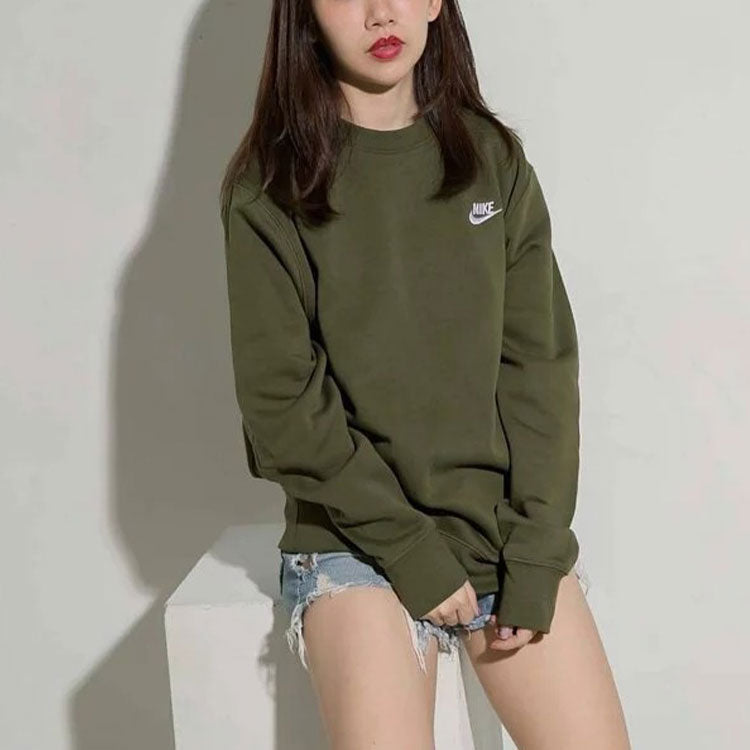 Men's Nike Solid Color Logo Embroidered Sports Round Neck Pullover Long Sleeves Green BV2663-327